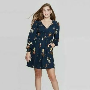 Xhilaration Womens Floral Print Long Sleeve V-Neck